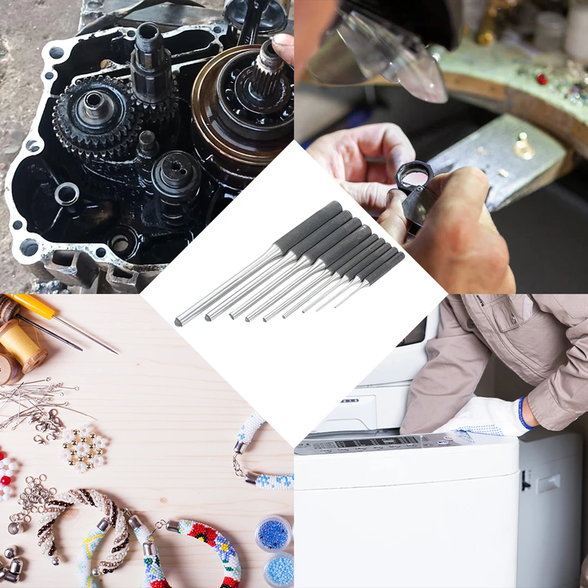 Roll ddmysmile Pin Pieces 9 Punch Set Steel Punches Hand Pin Removing Tool With Carrying Case For Jewelers Watchmakers Carpenters Smile