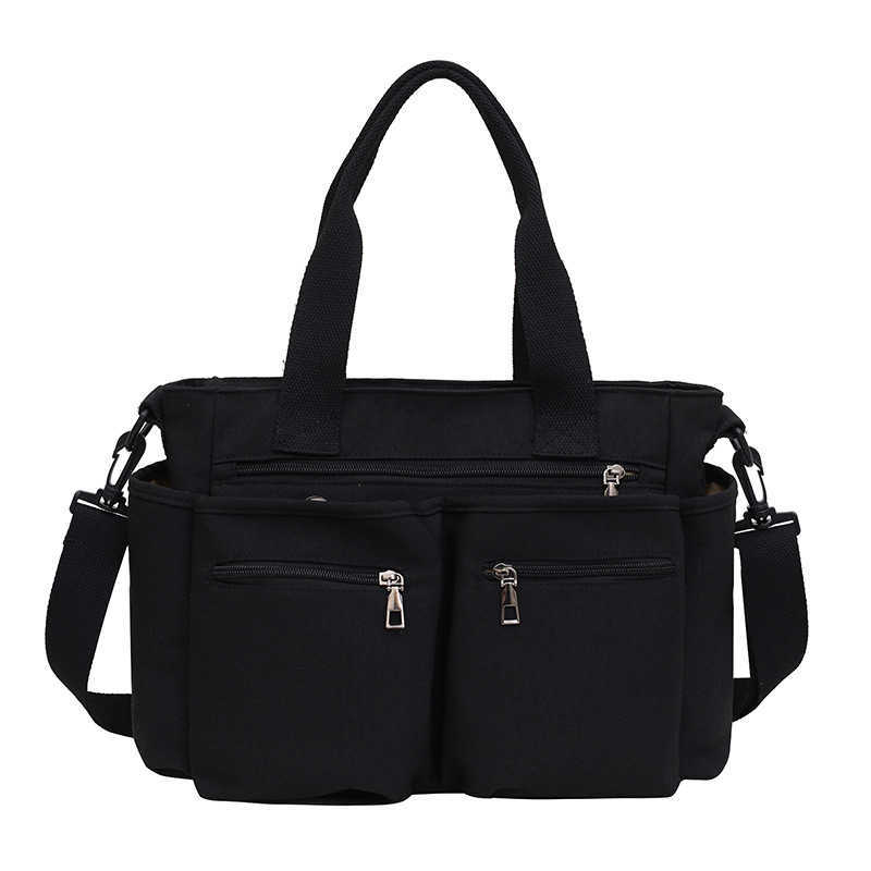 2024 Summer New Nylon Bag Women's Casual Handheld Single Shoulder Crossbody Bag Simple Double Pocket Large Capacity Tote Bag