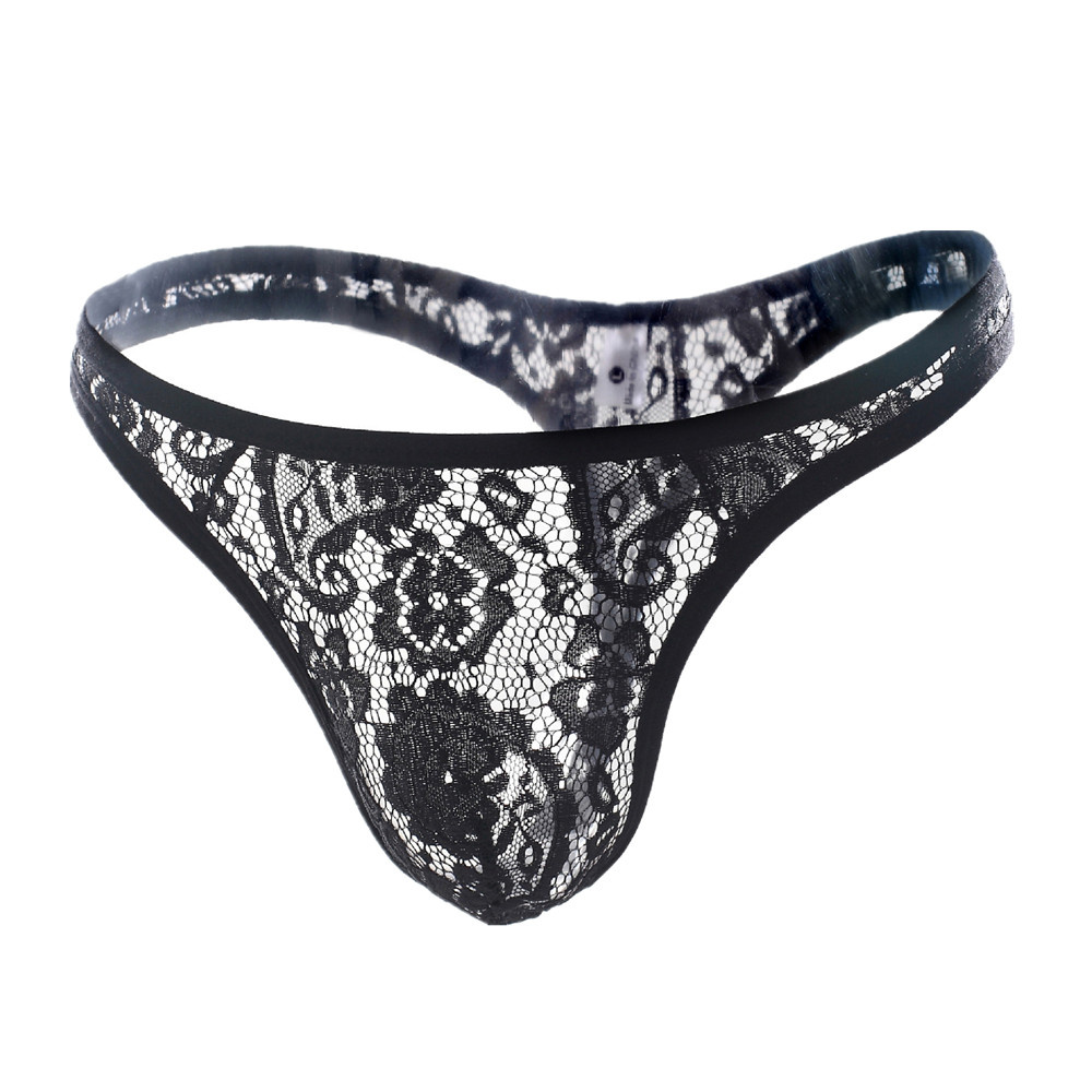 See Through Men Underwear Thong Lace Sexy Tanga Hombre G String Transparent Lingerie Plus Size