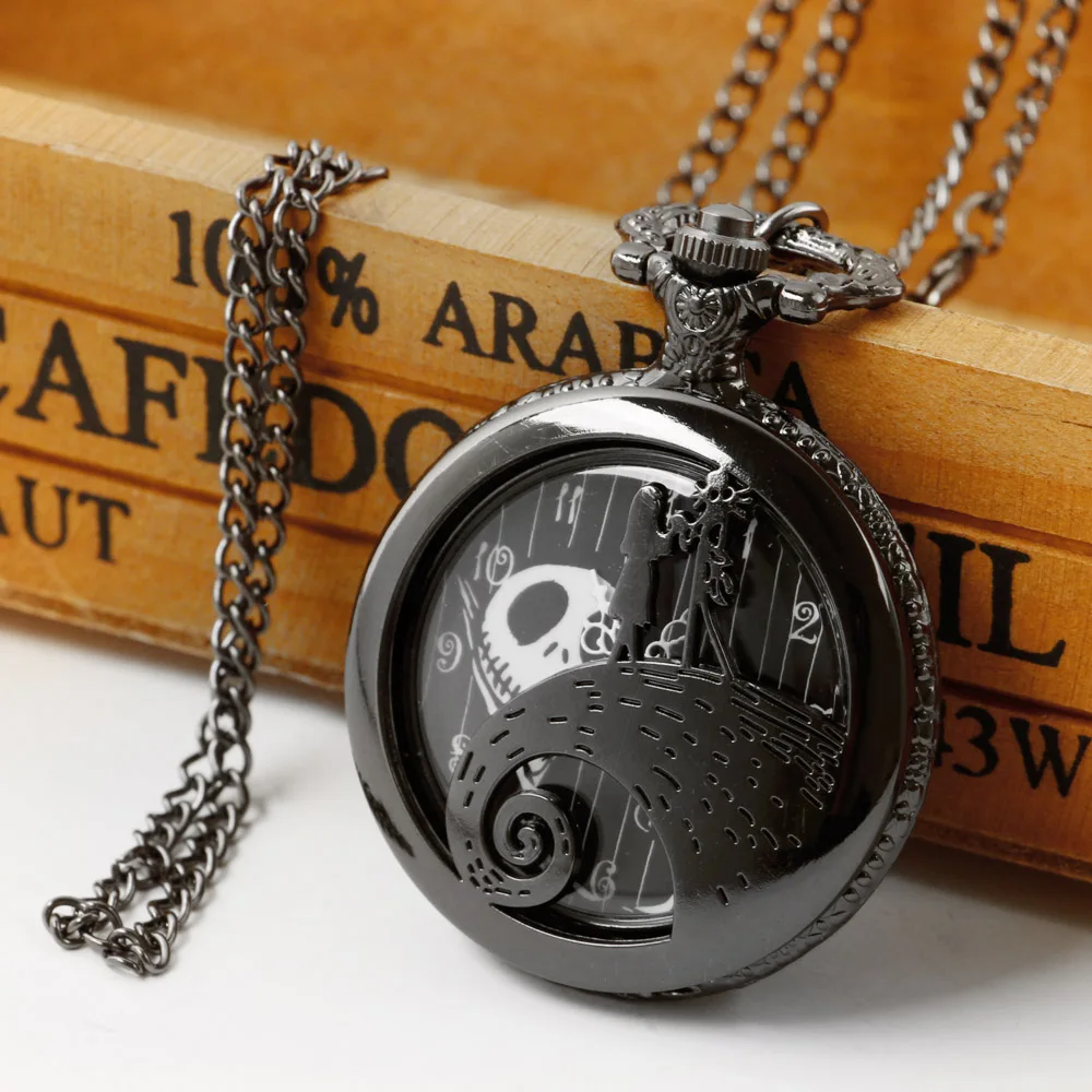 Pattern Skull Black Hollowed-out Men's Temperament Popular Steampunk Vintage Pocket Watch Gift Necklace reloj hombre smile