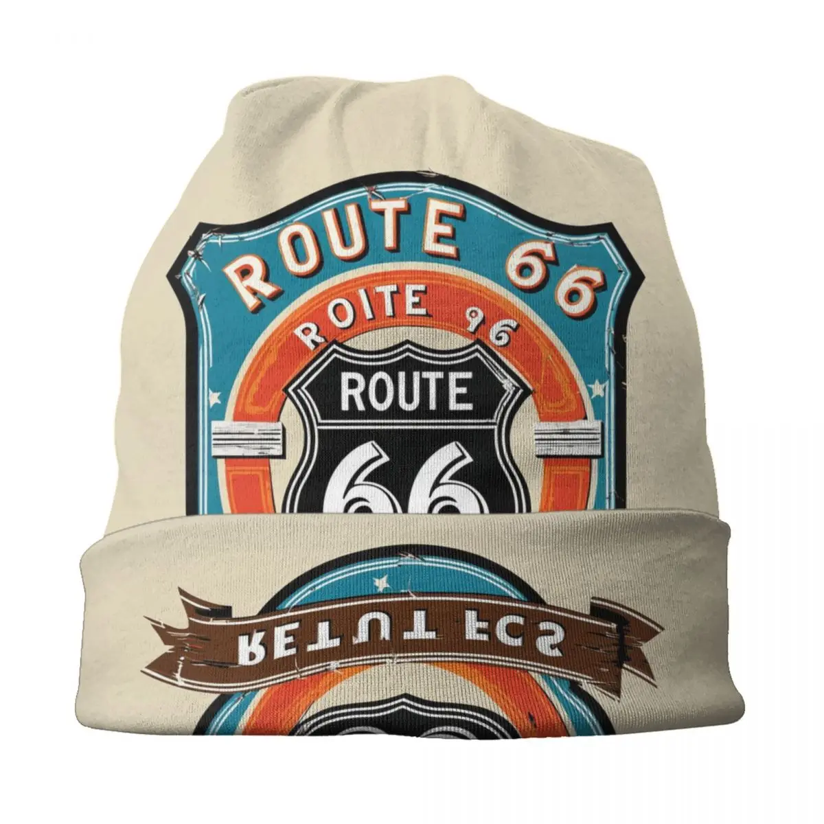 Ride The Route 66 Bonnet Hat Knitting Hats Men Women Cool Unisex Biker Motorcycle Cruise America Highway Winter Warm Beanies Cap