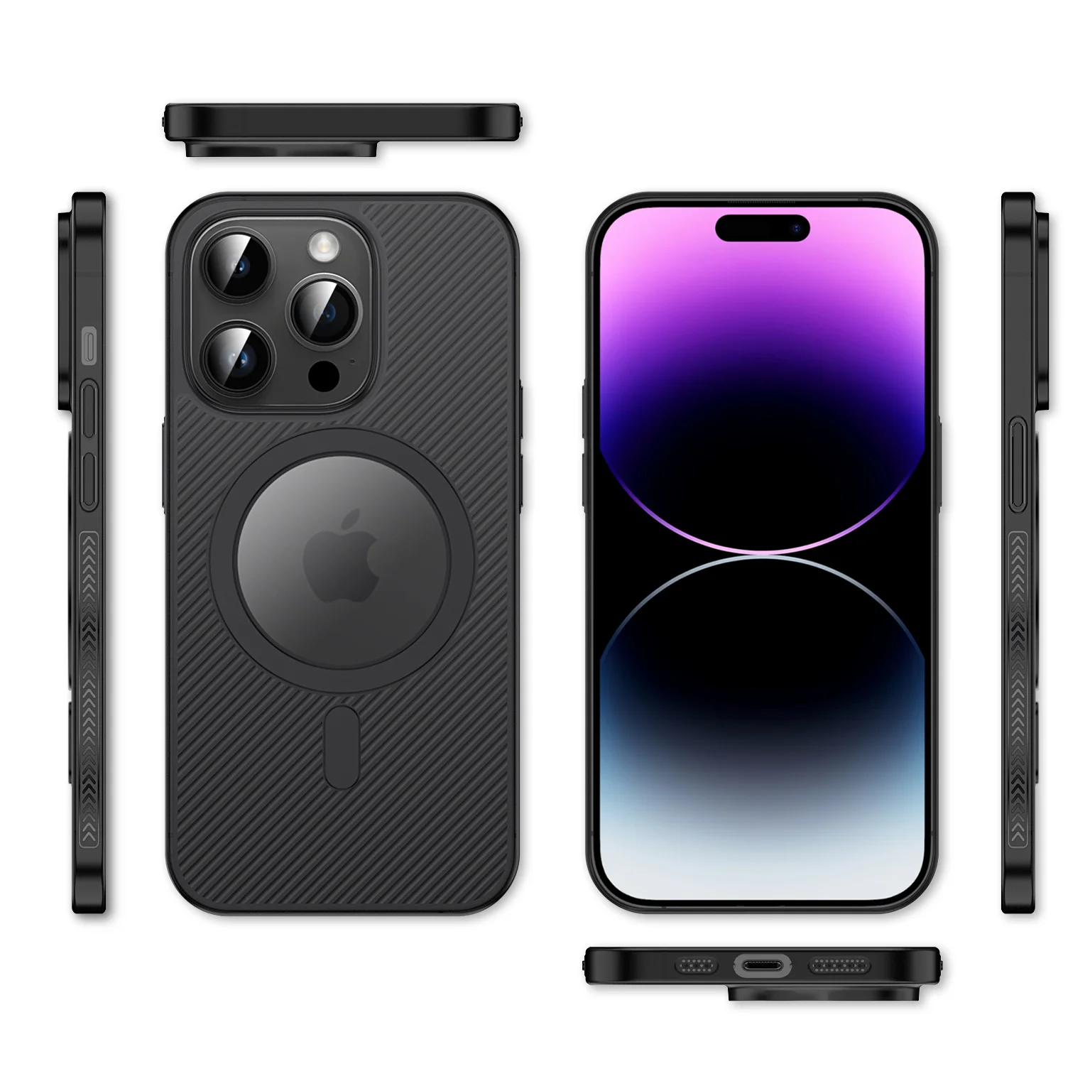 Slim Wavy Lines Frosted Magnetic Back Cover For iPhone 15 14 13 Pro Max Plus Lens Protection Anti-Fingerprint Phone Case