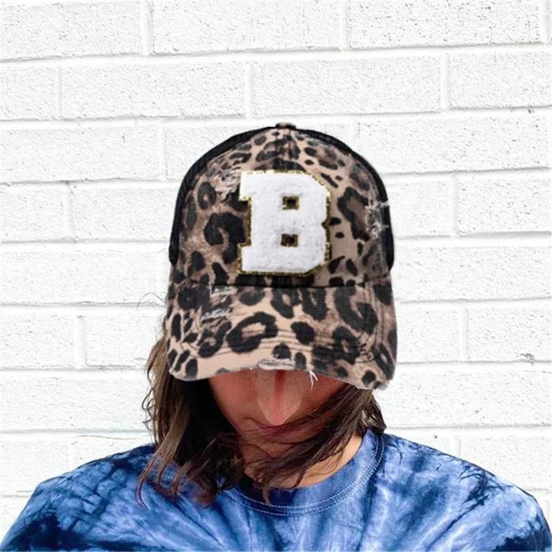 Casual Distressed Women's Adult Hats Female Girls Hip ddmysmile Hop Sports Mesh Baseball Cap Trucker Caps Leopard Print Snapback Hat Gorro Smile
