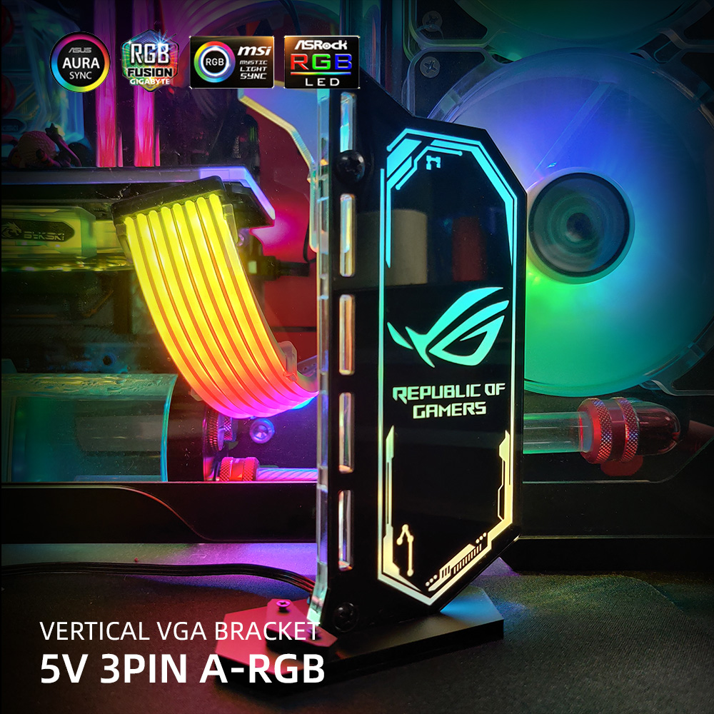 Vertical GPU Support Customize Colorful VGA Bracket Video Card Stand GPU Holder 12V/5V AURA SYNC WaterCooler PC MOD RGB Lighting