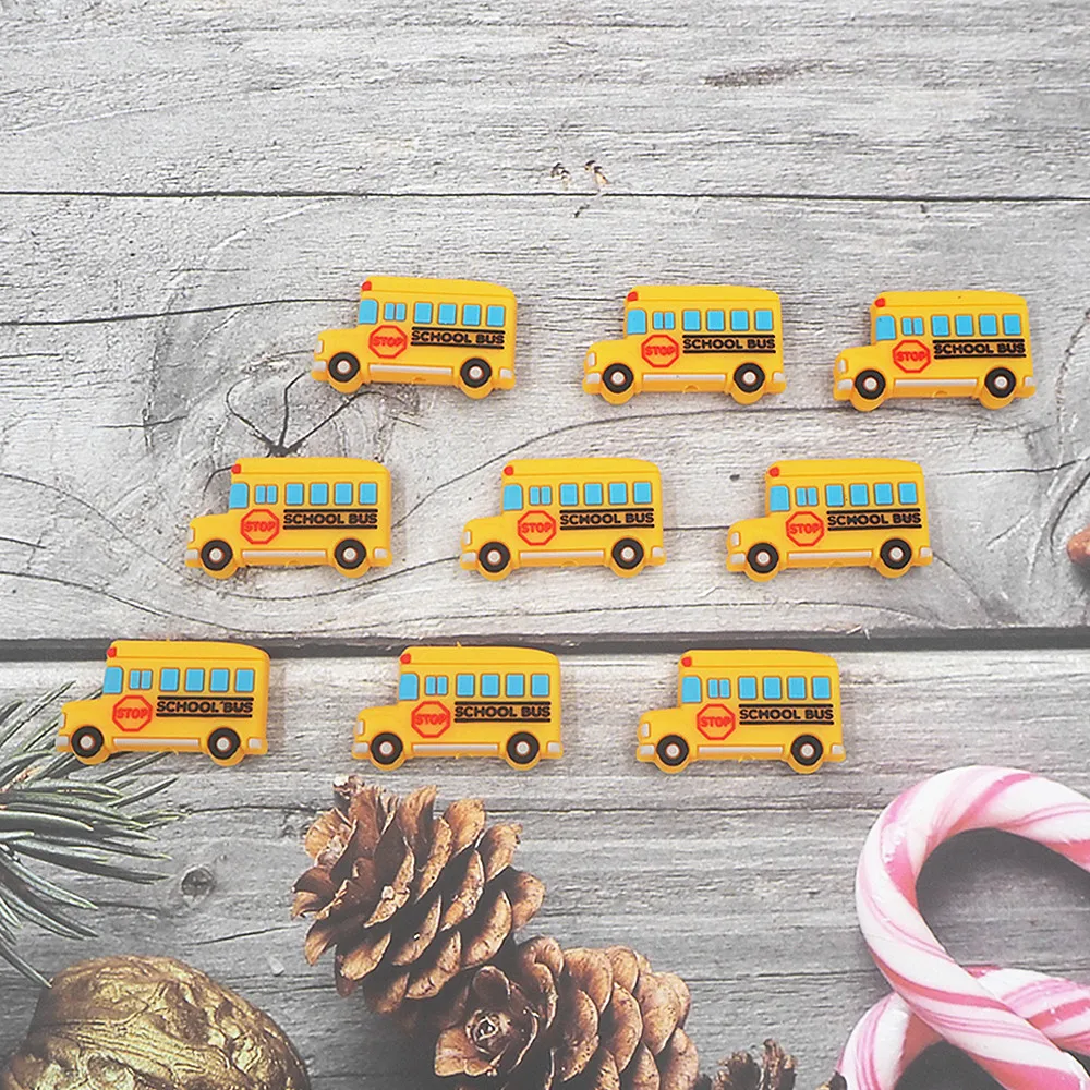 Chenkai 10pcs School Bus Shaped Beads Baby Silicone Teething BPA Free Infant Chewable Dummy Necklace Pacifier Toy Accessories