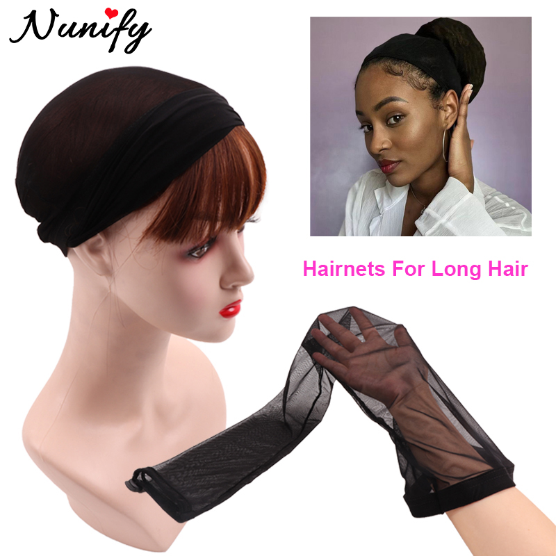 70cm Mesh Sleeve For Hair Weave Fabric Hair Net With Elastic Band For Bun Black Wig Cap For Topknot Hair Accessory For Long Hair