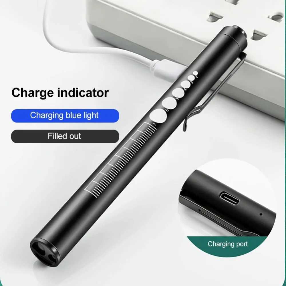 USB Rechargeable Portable Medical Penlight Emergency Flashlight Rechargeable 2 in 1 Pocket LED Pen Lights with Pupil GaugeLX241109 - view 4