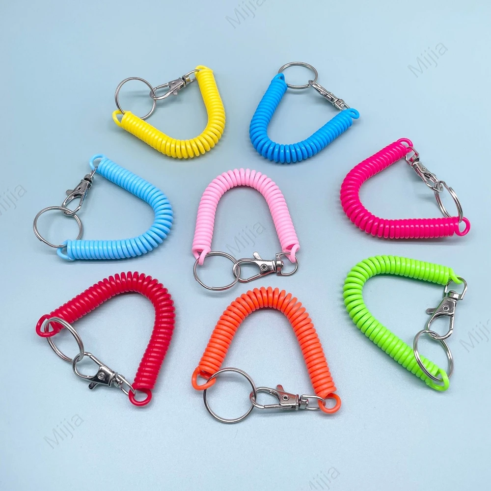 Spiral Retractable Spring Coil Keychain Theftproof Anti Lost Stretch Cord Safety Key Ring with Metal Lobster Clasp for Keys