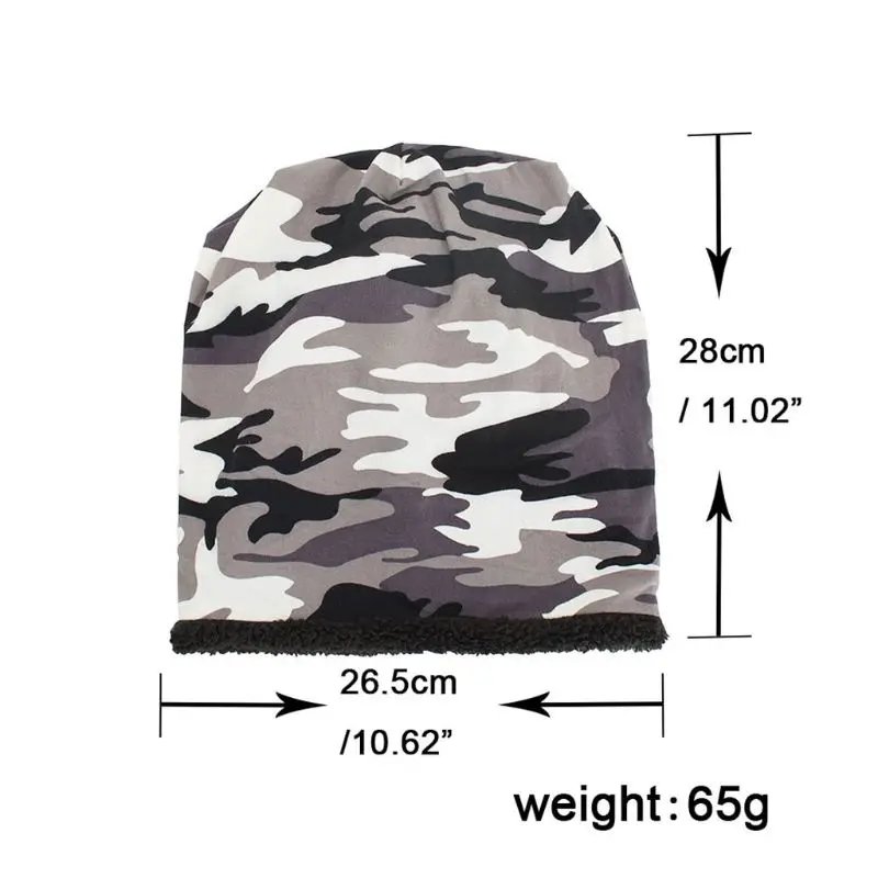 Men Women Winter Beanie Hat Warm Slouchy Hat Thickened Fleece Lined Camouflage Outdoor Cycling Skiing Hiking Skull Cap