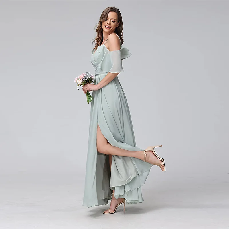CloverBridal Cold Shoulder Summer Junior Bridesmaid 2025 new Dresses Corset Back Floor Length A-line High Slit Wedding Party Gown WB9819
