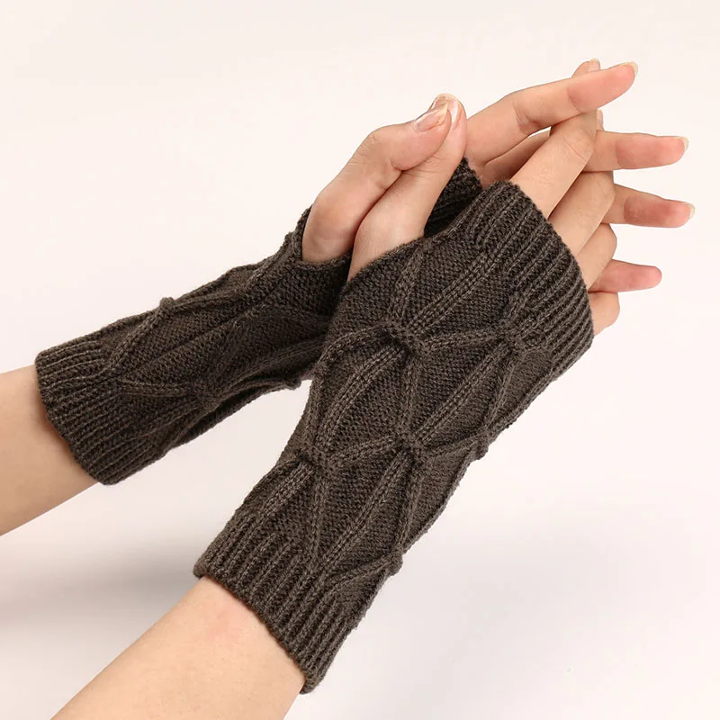 Half Warm 2023 Winter Finger Gloves For Women Thickened Rhomboid Knitted Gloves Outdoor ddmysmile Windproof Cycling Casual Soft Mittens Smile