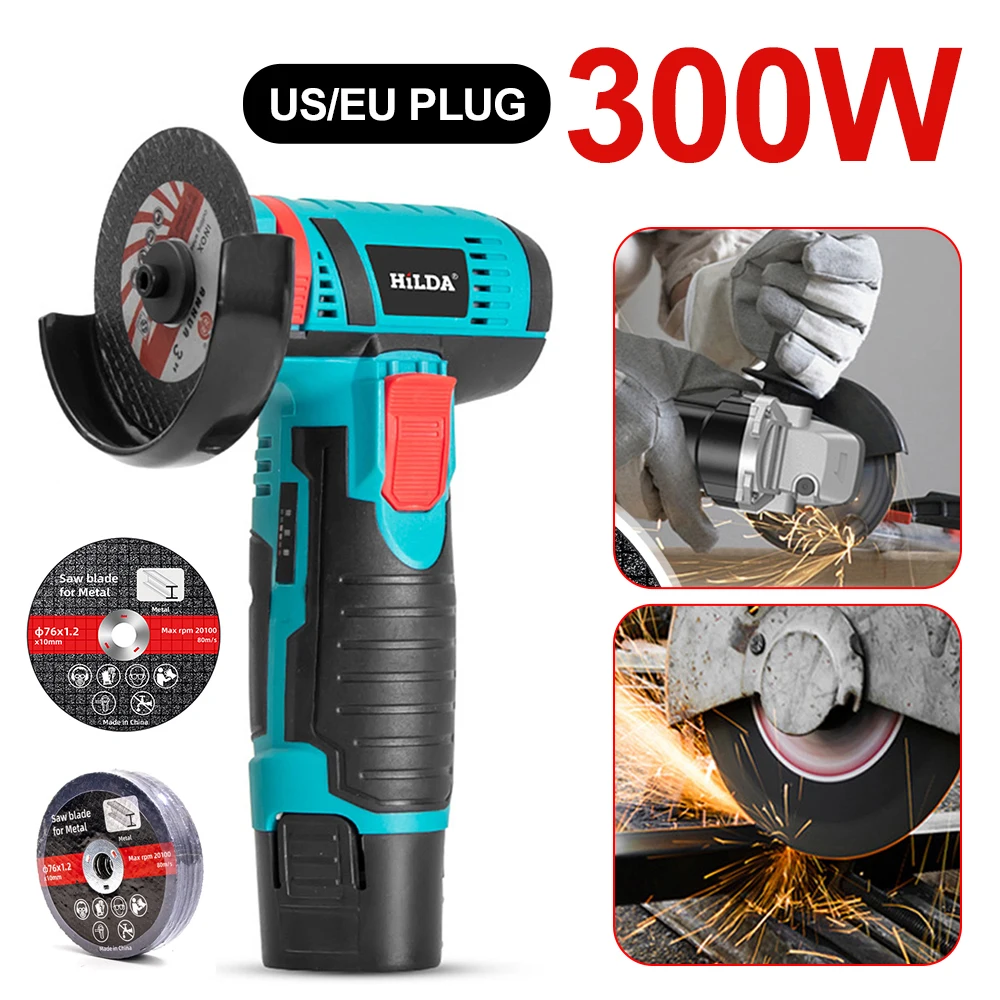 Cordless Polishing Hine 12V 19500Rpm 300W Cut-Off/Angle ddmysmile Grinder 2000Mah Power Grinder Grinding Tool Rechargeable Power Tool Smile