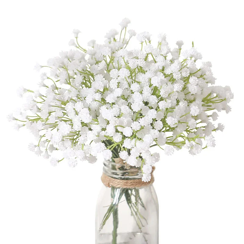Breath Artificial Gypsophila Baby's Flowers Bouquets PU Fake Flower for Wedding Party Wreath Floral Arrangement Home Decoration smile