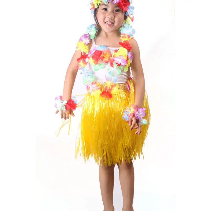 Adult Stage Plastic Kid Fibers Grass Skirts Hula Skirt Cosplay Costume Halloween Hawaiian Costumes Festive & Party Supplies smile &