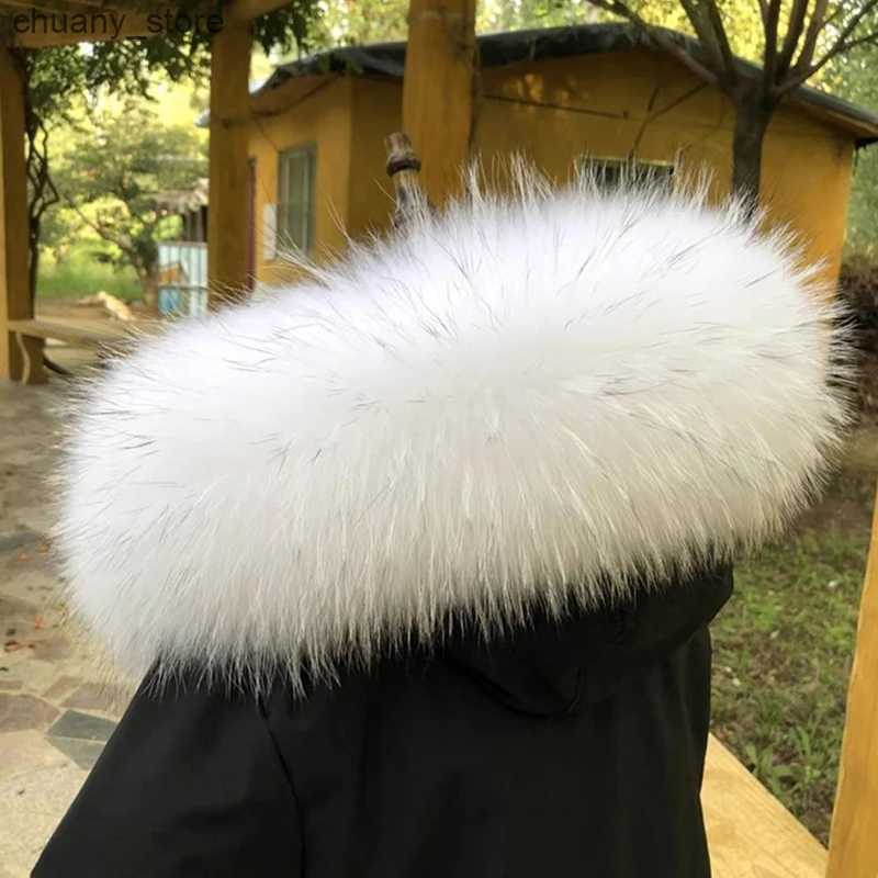 Scarves Winter Real Fur Collar Raccoon Luxery Scarf Furry Neck Warmer Women Men Fluffy Natural Fur Shawl Fur Trim Coat Hood Scarves L240910