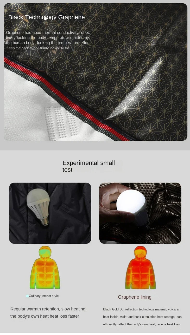 Winter Jacket Mens Outdoor Skiing Waterproof Graphene Warm Cover Parka Mens Street Leisure Multi Pocket Paddle Jacket 241108