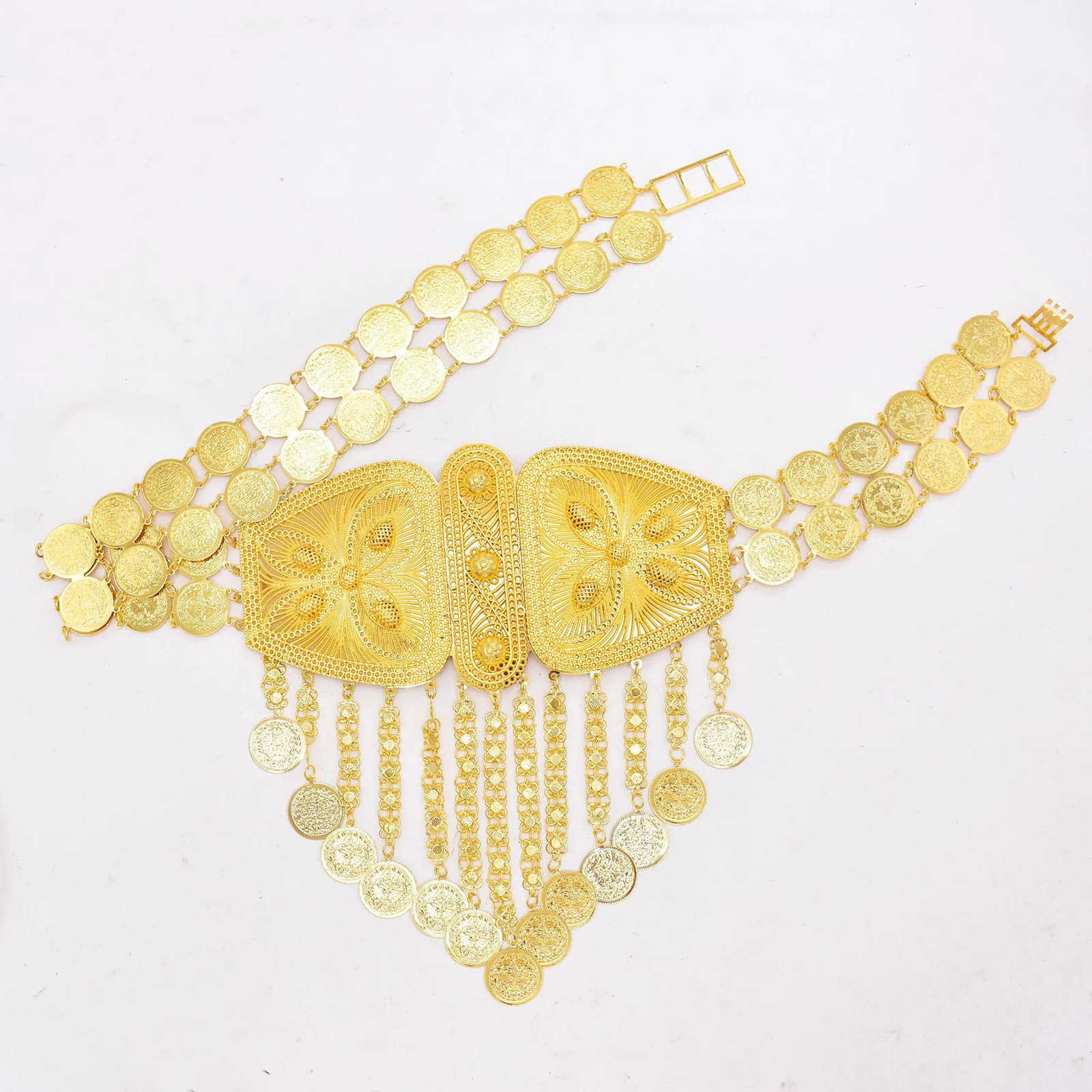 Indian Arab metal waist chain large French coin belt carved floral belly chain Algerian traditional holiday party jewelry 241108