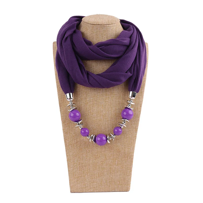 Necklace New ddmysmile Bead Pendant Scarf Head Scarves Solid Color Jewelry Women Foulard Female Accessories Muslim Hijab Scarf Smile