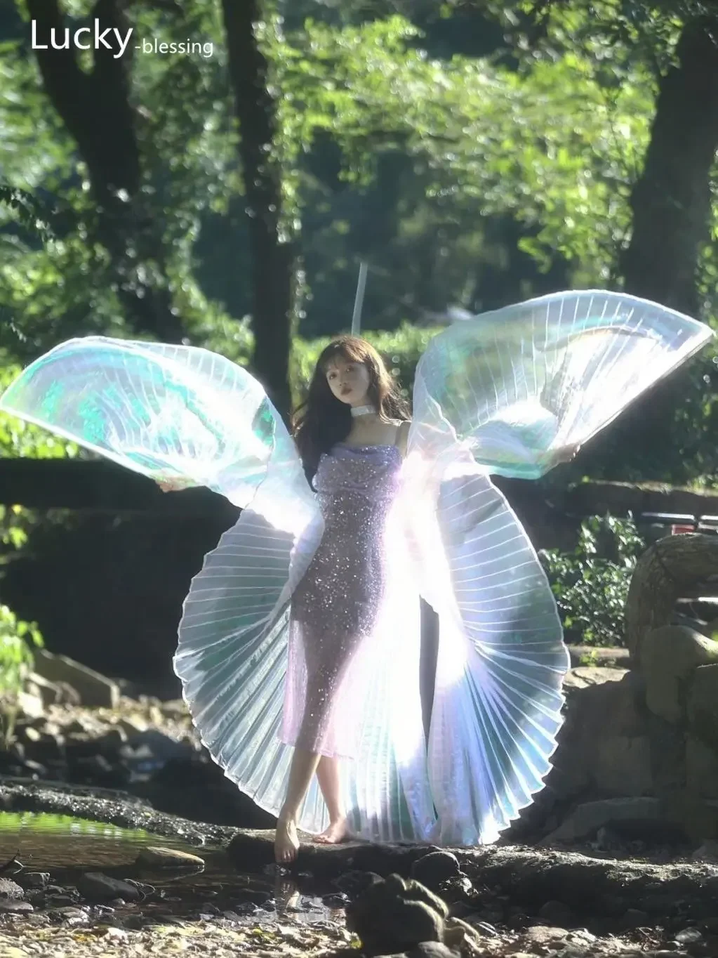 Fairy Belly Wings Dancing Performance Costume Props Women Fiesta Stage Clothing Party Dance Wear Angel Butterfly Rainbow Wings smile