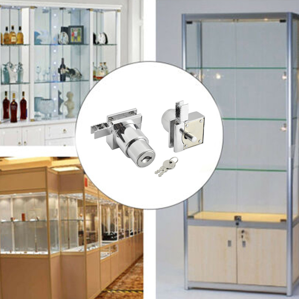 New Slide Lock Showcase Display Cabinet Sliding Glass Door Lock With 2pcs Key For 5-8mm Glass Furniture Hardware Accessoires