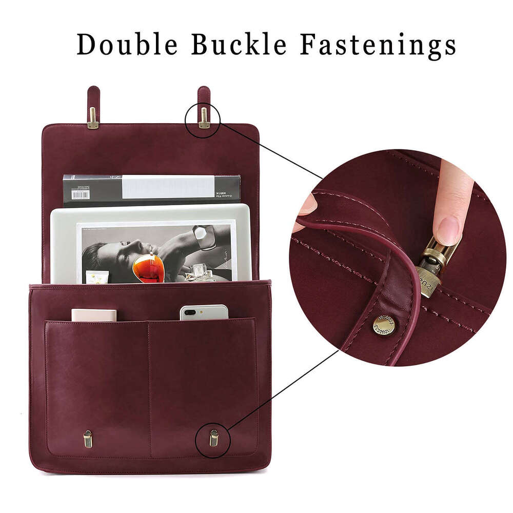 Women's Shoulder Fashion Messenger College Laptop Bag Fits 15.6 Inch Computer ECOSUSI PU Leather Briefcase