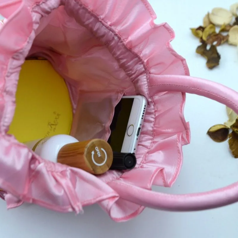 Handbag Purse Hand-Ed Coin Mobile Phone Bag ddmysmile Lace Fabric Bag Ethnic Style Handbag Drawstring Bucket Bag Flowers Smile