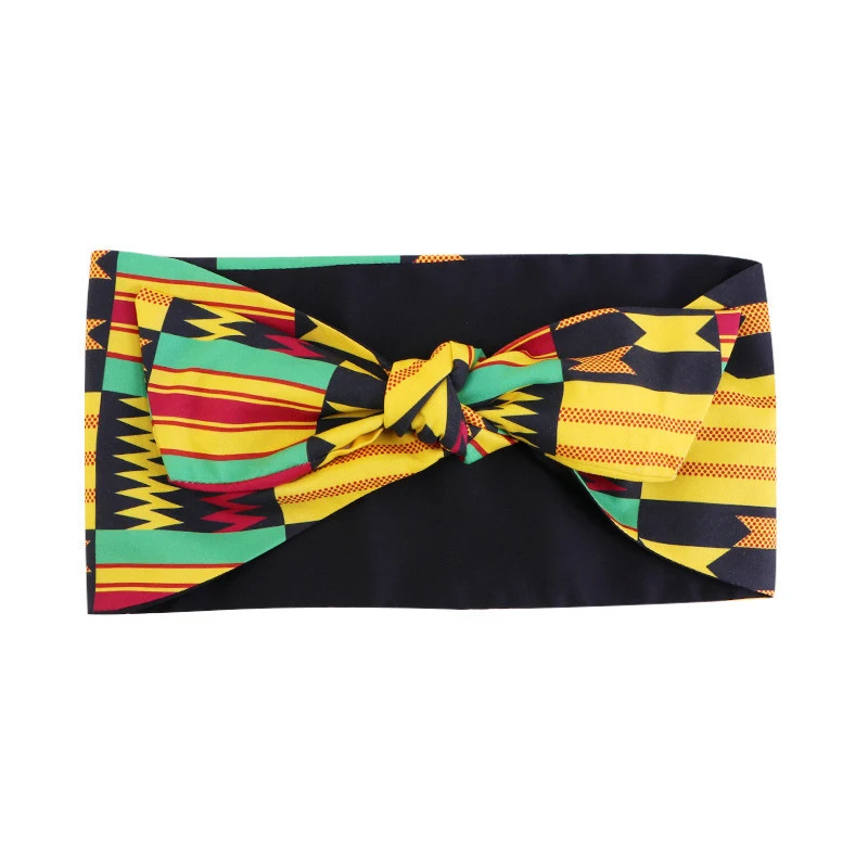 new Women Elastic Hair 2025 Band Satin Lined Bows Turban Headwrap Knotted Style Hairbands African Pattern Print Headband Hair Accessories