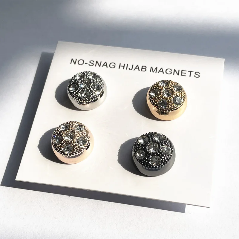 One Pair Muslim No Sang Hijab Magnets Round Rhinestone Brooches Pins Decorated Cufflinks Accessories Unisex Adult