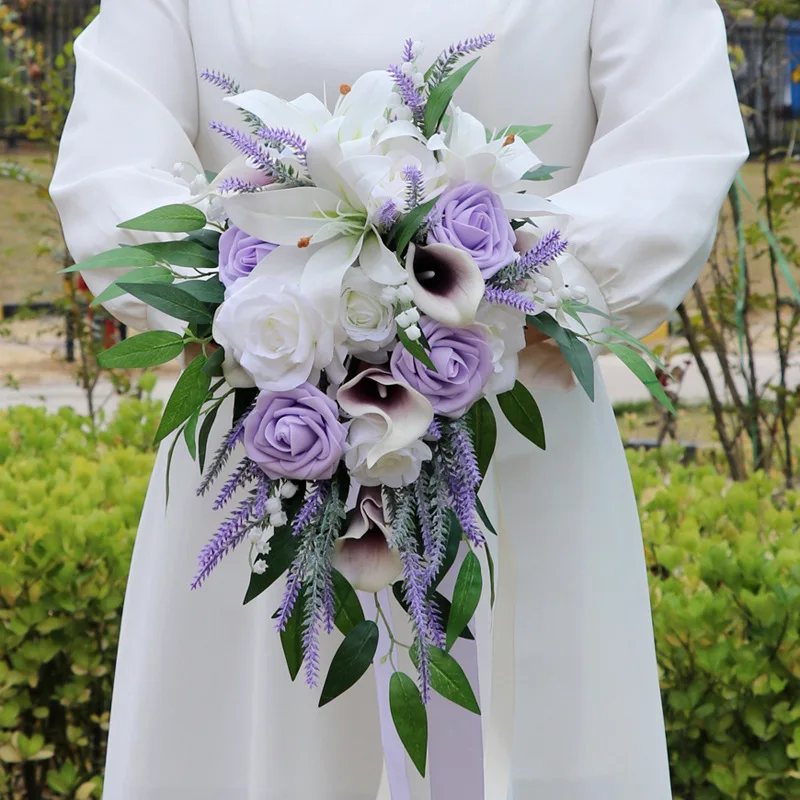 Bouquet Artificial Handmade Wedding Flowers Water Drops Waterfall Bridesmaid Bride Wedding Bouquet Bridal Flowers smile