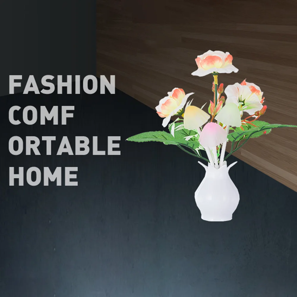 Night Light LED 1Pc With Sensor Plug-in Auto Switch Rose Flower Luminous Vase Night Light Wall Light for Bedroom Living Room smile