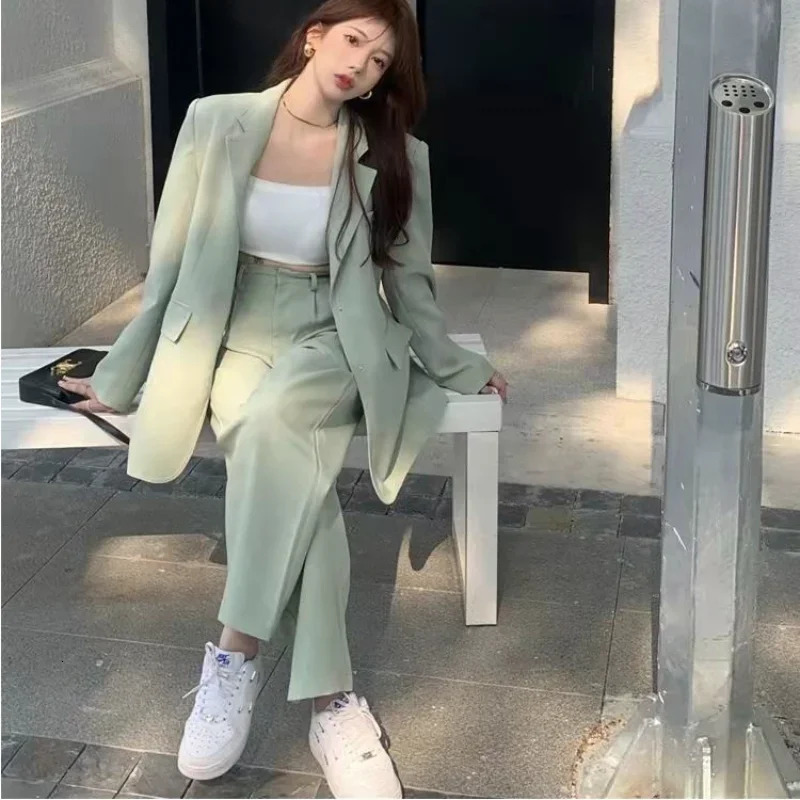 Blazer and Two Pieces Sets Pants for Woman Green Trousers Suits Outfits Baggy Womens 2 Pant Set Wholesale Free Delivery Tailor 240329