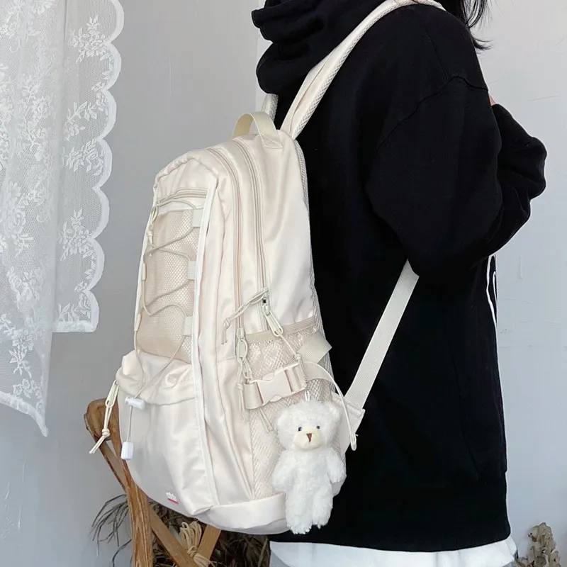 Preppy Solid ddmysmile Ins Korean Simple Backpack High-Capacity Casual Travel Schoolbag Y2k All Match Women Vintage Backpacks For Students Smile