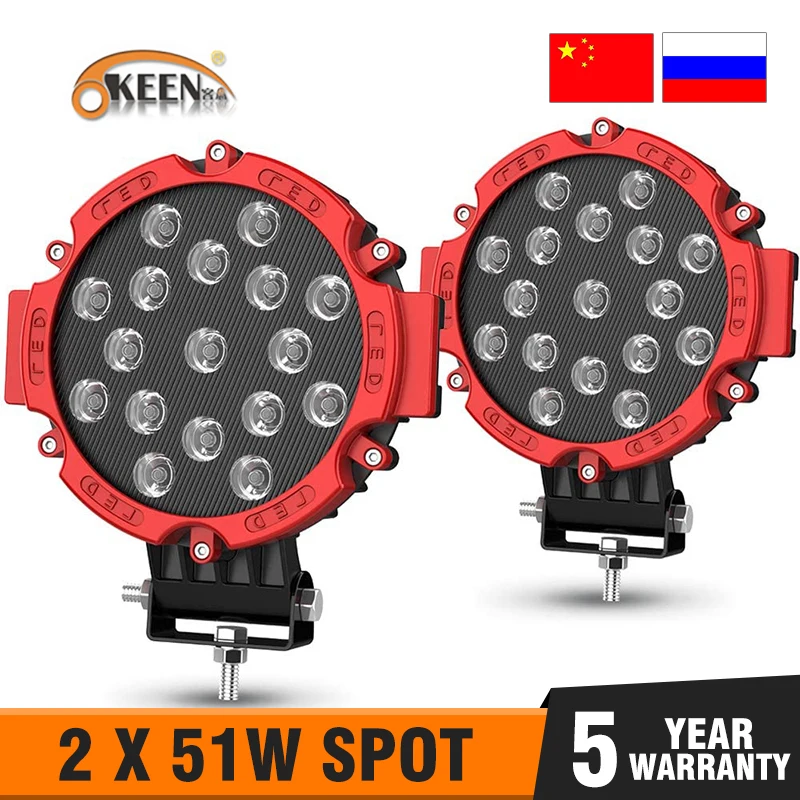 OKEEN 7inch led light bar 51W 4x4 accessories off road Round Spot Headlight Fog Light for Truck Car ATV SUV Waterproof 12V