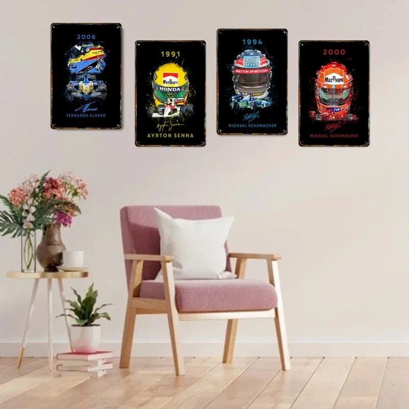 Formula 1 Racing Helmets Metal Poster Decorative Sign Tin Painting Plaque Home Garage Club Man Cave Wall Art Decor Gift