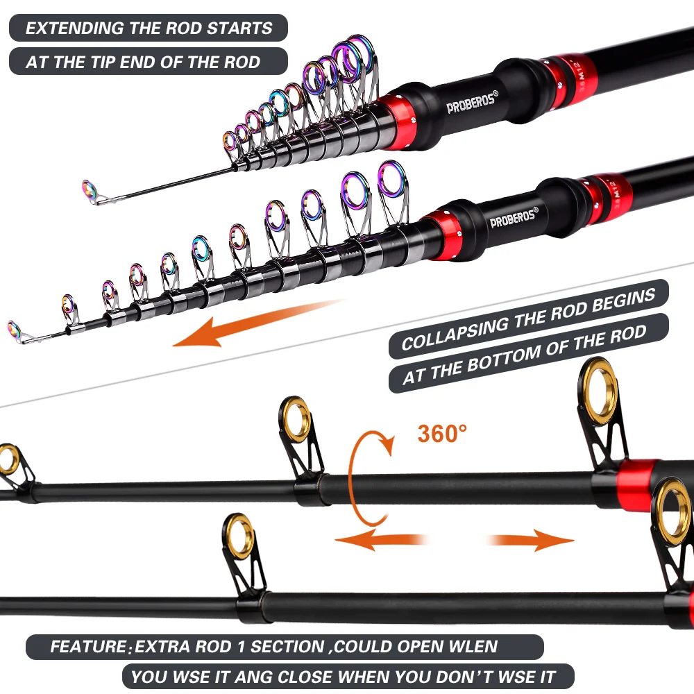 1.8m Telescopic Casting PROBEROS Fishing Combo Portable Ultralight Rod and 4.8:1 Gear Ratio Fishing Reel Lures Hooks Line Kit smile