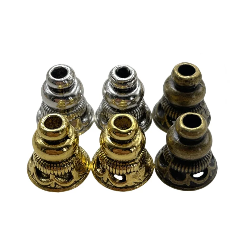 12*13mm Ancient Sier 15pcs Gold Bronze Threaded Horn Shaped Spacer Bead Cap Making Jewelry Connector DIY Alloy Accessorie Find smile 12*13mm