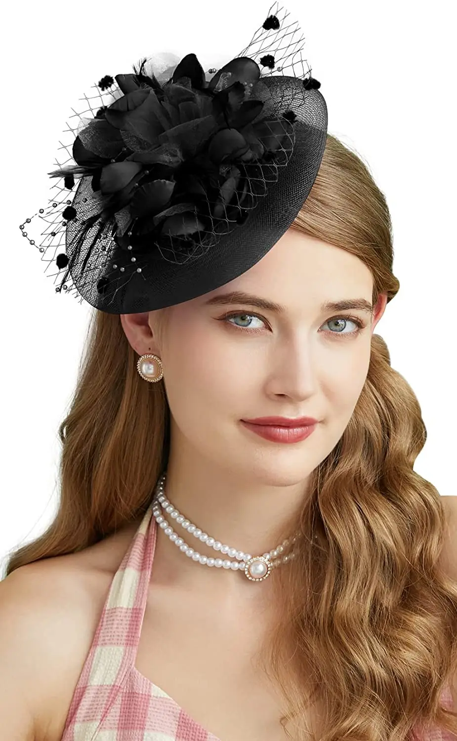 Fascinators Lady Hats Fancy for Womens 50s Mesh Headwear with Veil Flower tail Wedding Tea Party Church Derby Hat smile