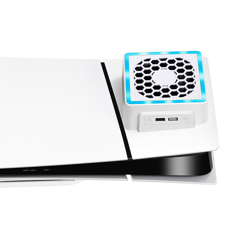 Cooling Fan with LED Light 2 USB Ports Game Console Side Cooler Side-mounted Fan Console Cooler Fan for PS5 SLIM