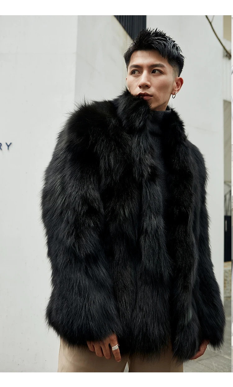 genuine natural raccoon fur coat mens fashionable stand up collar jacket warm winter coat 241108