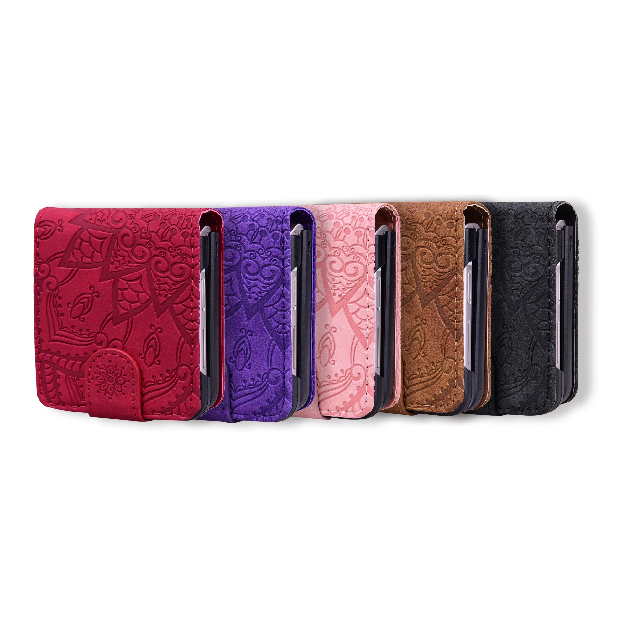 Leather Holder Wallet Card Phone Case for Samsung Galaxy Z Flip 5 4 3 5G Flip4 5G Flip3 Matte Feeling 3D Eming Cover Fundas smile