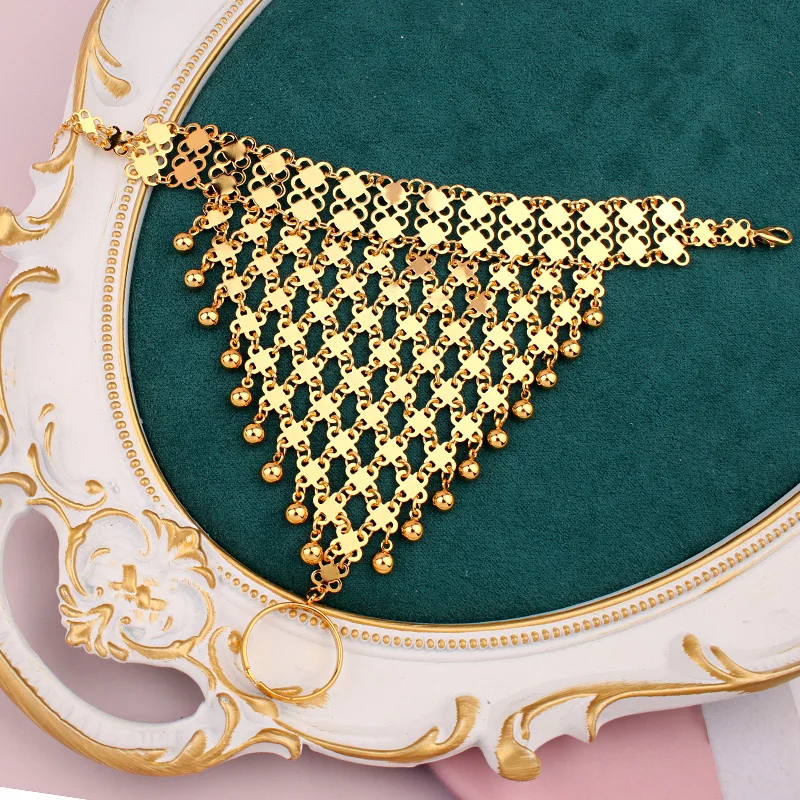 Gold Bracelet Kurdistan Bangle Plated Bridal Hand Jewelry Dangle Ball Hand Back Chain Middle East ddmysmile Pulceras Y Brazaletes Mujer Smile