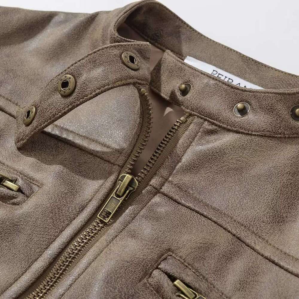shanshi leather jacket women Autumn New Style Women's Pocket Making Used Motorcycle Jacket Leather Coat Women