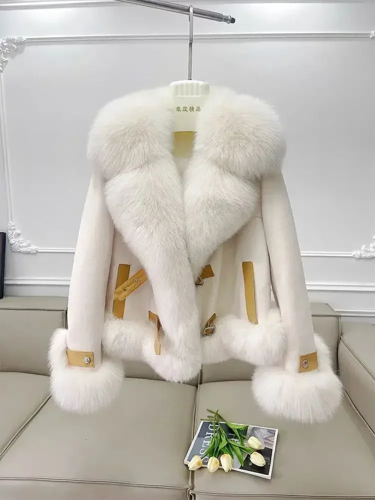 MiiiiX elegant casual style faux fur coat womens winter jacket loose splicing motorcycle down coat Parkas womens clothing 241106