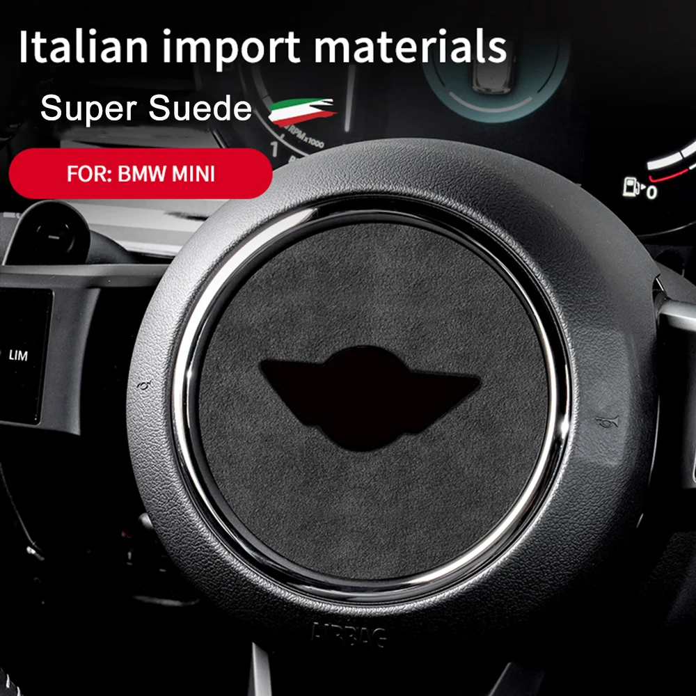 Suede Mini Super For Cooper F54 F55 F56 F57 F60 R55 R56 R57 R58 R59 R60 R61 Flannel Car Steering Wheel Center Cover Trim Sticker smile