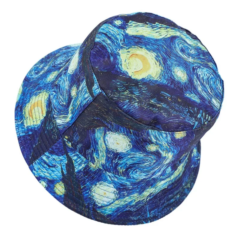 Printed Hats New Bucket ddmysmile Women European And American Tie-Dye Fisherman Hat Outdoor Sunshade Double-Sided Men's Cap Wholesale Smile