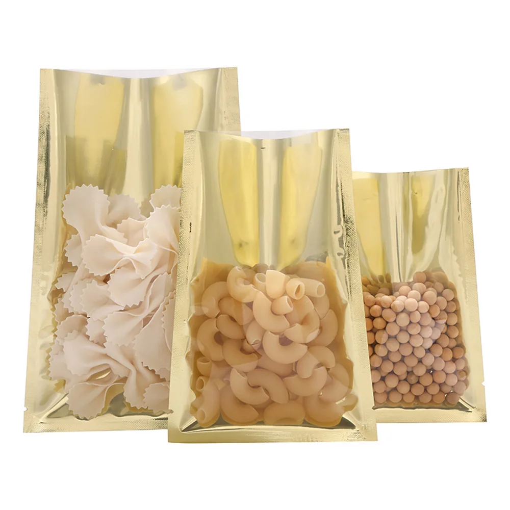Inner Plating 100Pcs Gold Aluminum Bags With Transparent Front Heat Seal Mylar Foil Plastic Flat Pouches ddmysmile Food Powder Packing-Bag Smile