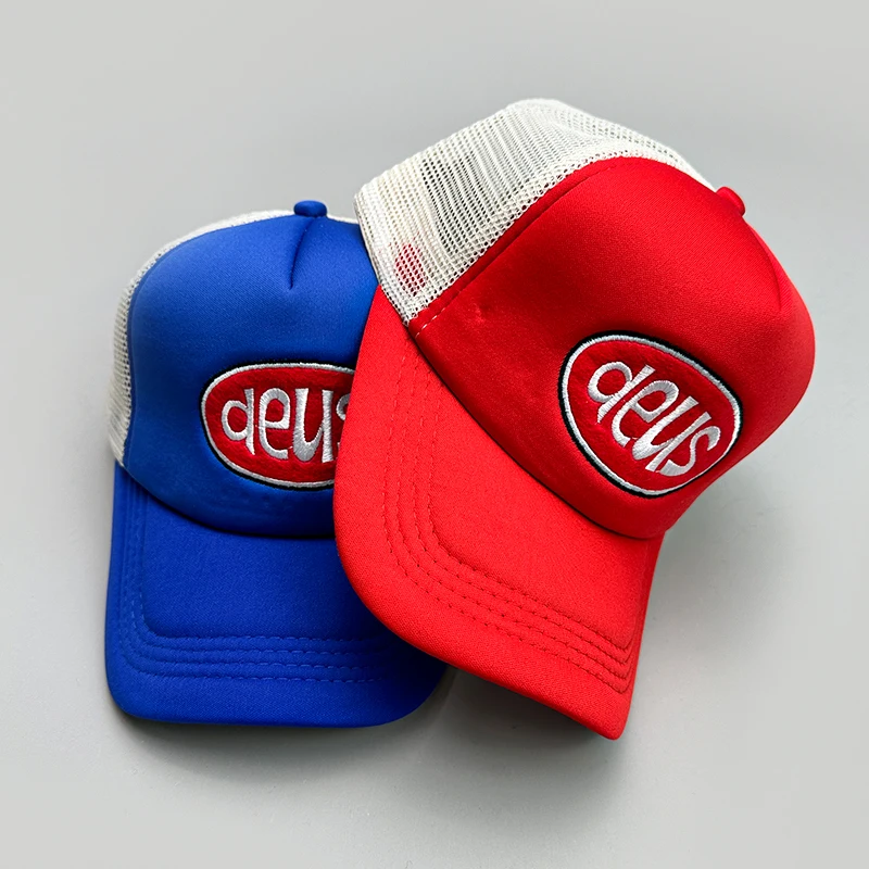 Letter Locomotive Block Color Half Mesh Caps New ddmysmile Men Women Sunshade American Vintage Breathable Versatile Baseball Hats Fashion Smile