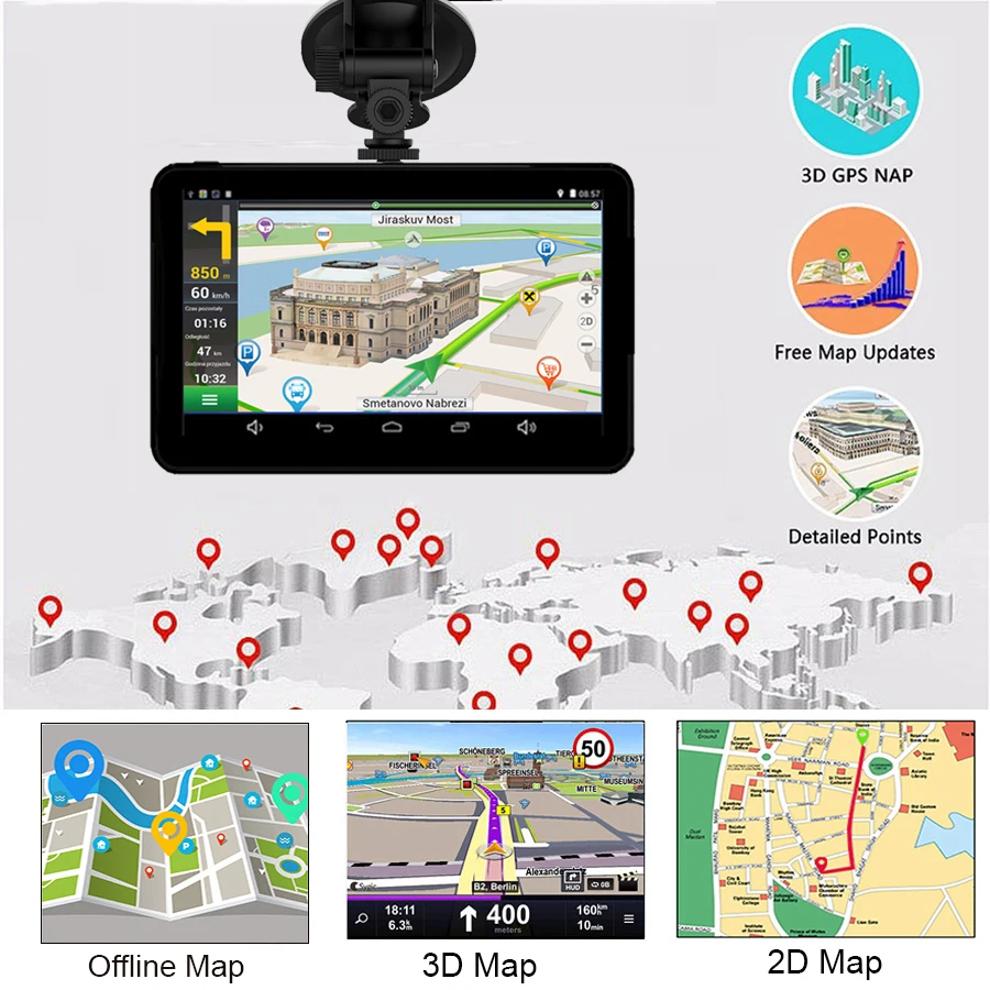 inch Capacitive screen 7 Android car GPS Navigator Quad Core 1G+16GB car DVR dash cameras 1080P recordeer smile 1G+16GB