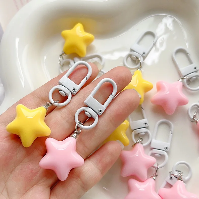 Cute Yellow PCS 1 Pink Stars Keychain Pendant Keyring for Girls Backpack Charm Headphone Case Accessorie Creative Gifts smile
