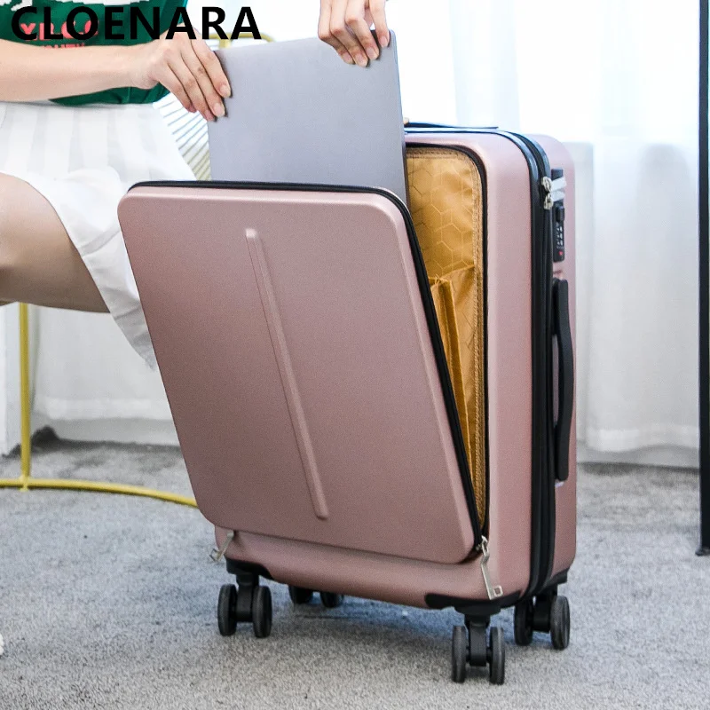 20"24"Inch New COLENARA Lage ddmysmile Men And Women Trolley Case Front Open Cover Large Capacity With Laptop Bag Rolling Suitcase Smile